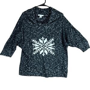 Christopher & Banks Womens Sweater Black White Snowflake 3/4 Sleeve Large
